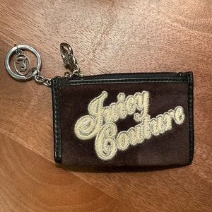 Juicy Couture Velour Wallet Keychain - Black with silver hardware